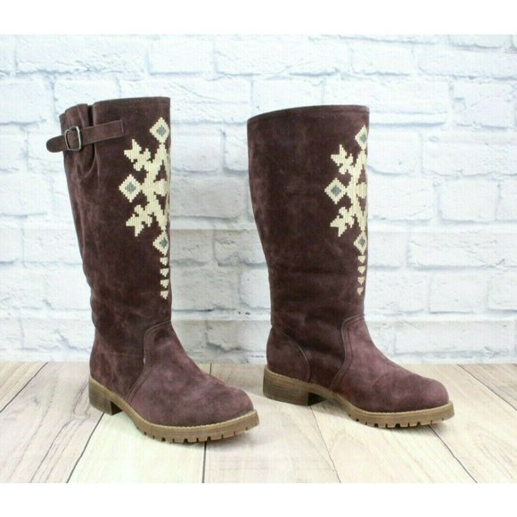 Muk Luks Purple Suede Pull On Knee High Barbie Snowflake Snow Boots Size 8 - Picture 3 of 12